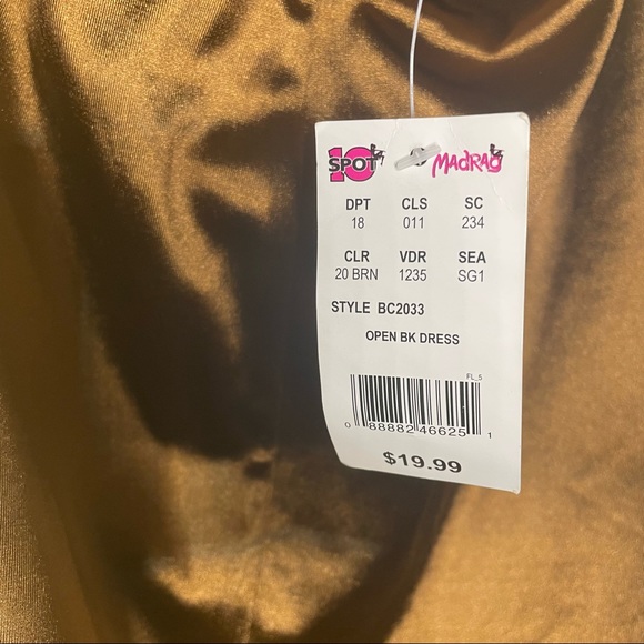 Brown Crowl Neck Mini Satin Dress - Picture 4 of 6